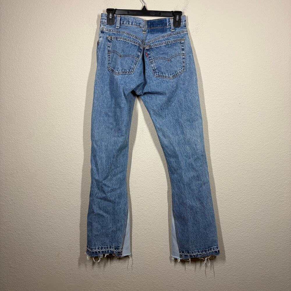 EB Denim Farrah Flare Button Fly Retro Jeans Light Blue Wash Split Hem - Picture 8 of 12